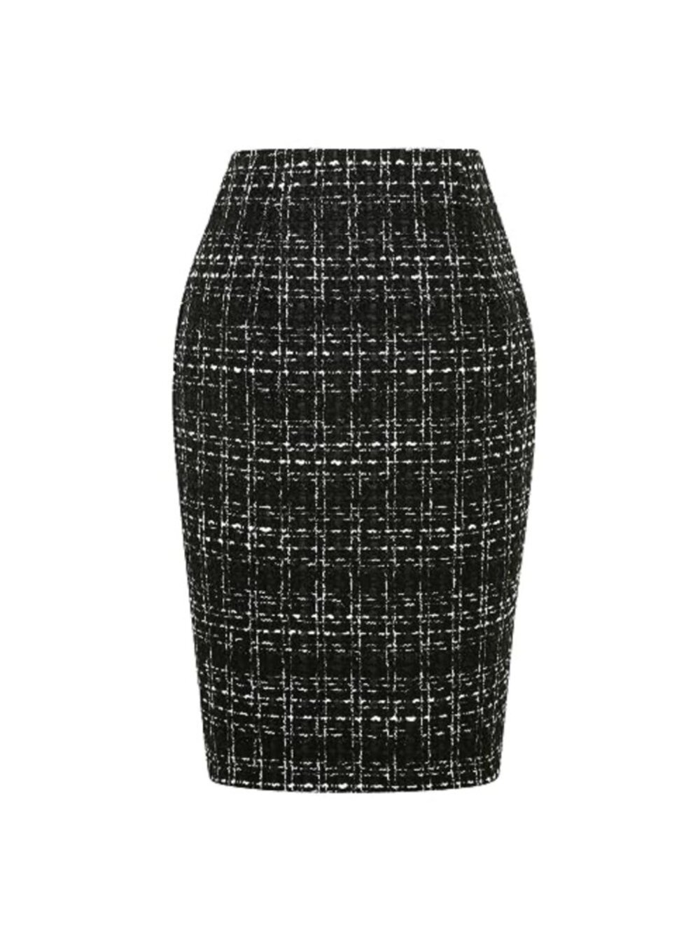 Plaid Midi Pencil Skirt High Rise Slit Back Zipper Woolen Business Casual